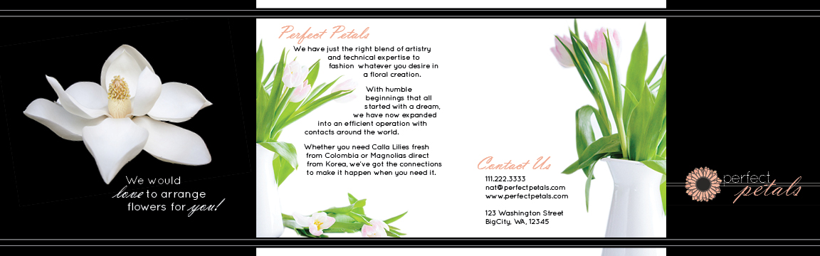 Photo of a brochure mockups Julie made for a class assignment