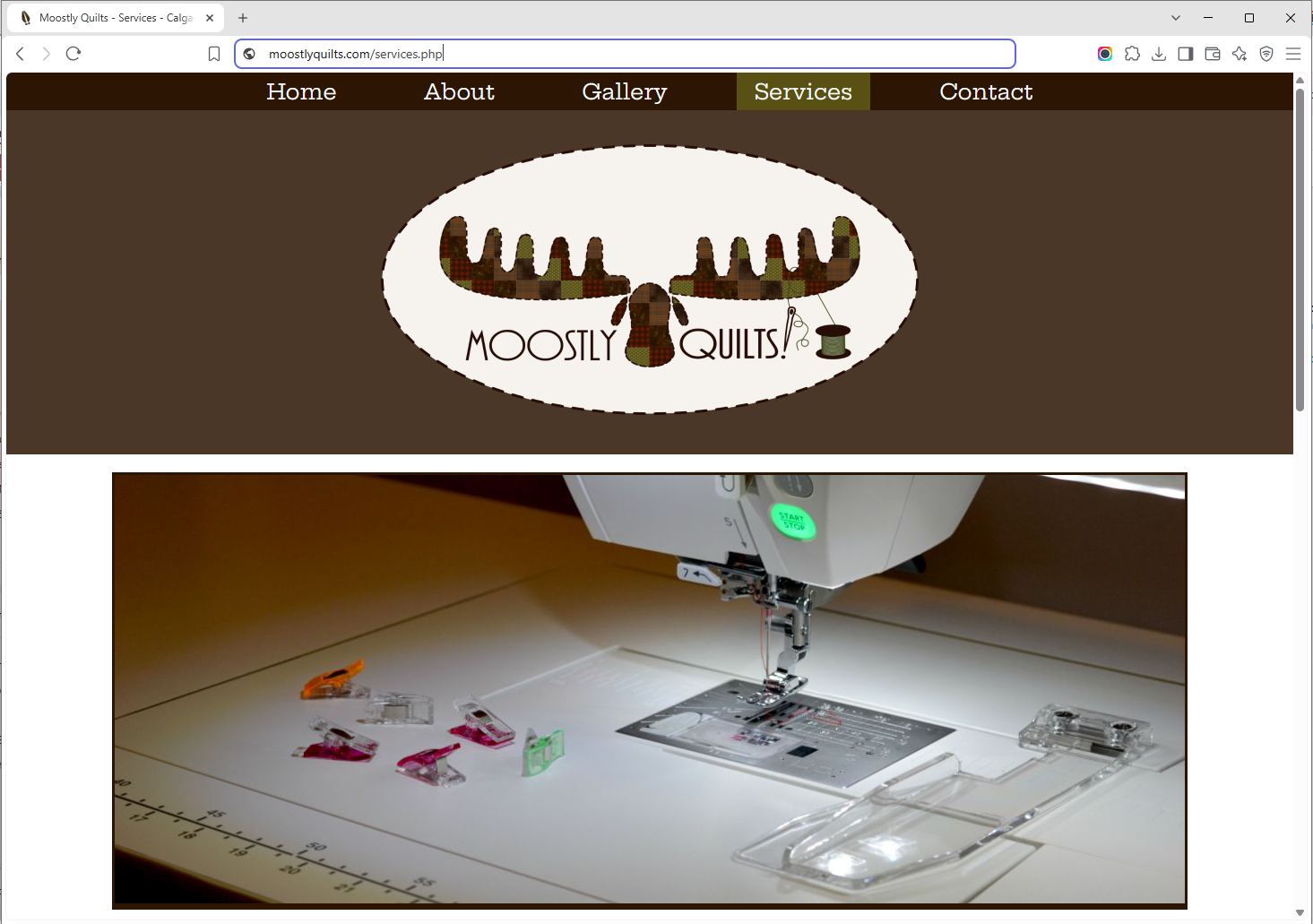 Image of the home page of the Moostly Quilts website