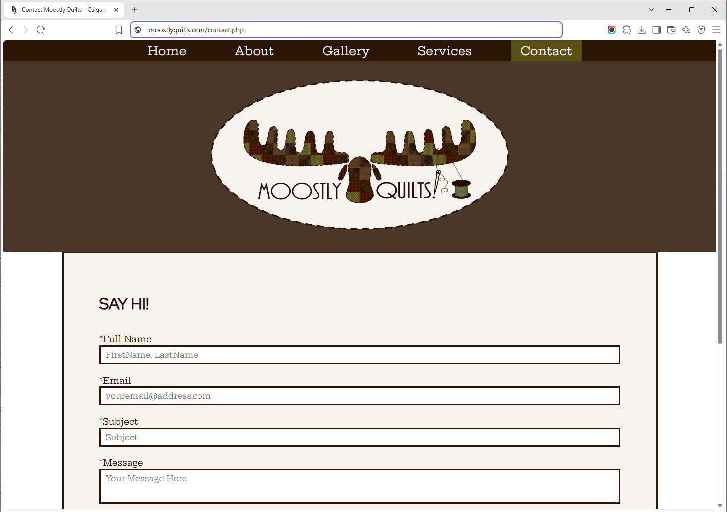 Image of the home page of the Moostly Quilts website