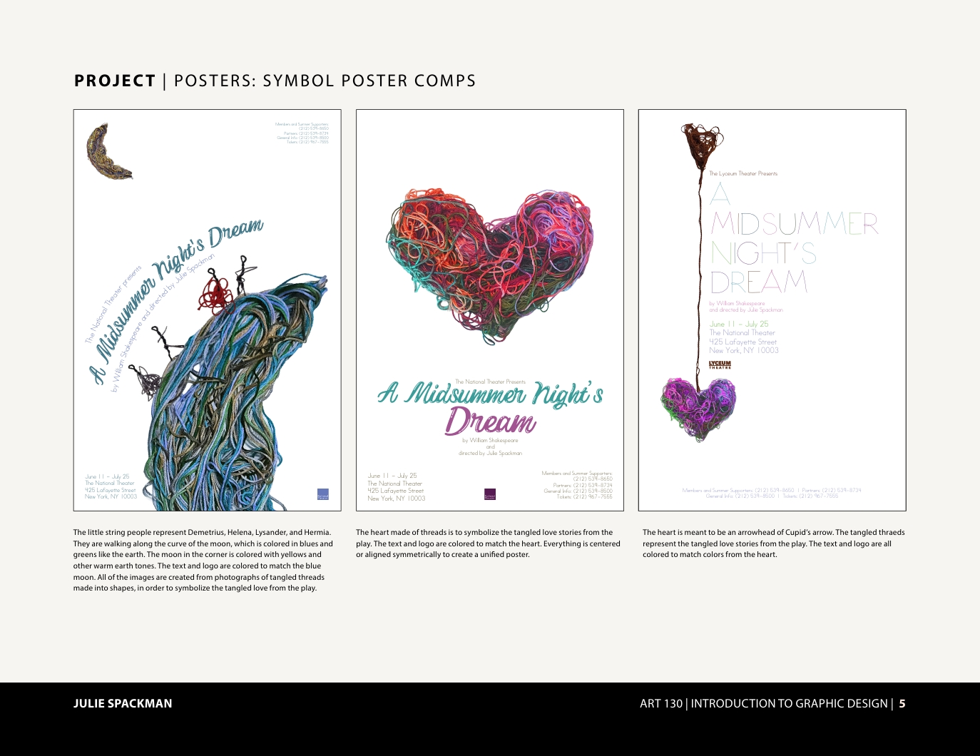 Posters designed by Julie Spackman for Shakespeare's Midsummer Night's Dream