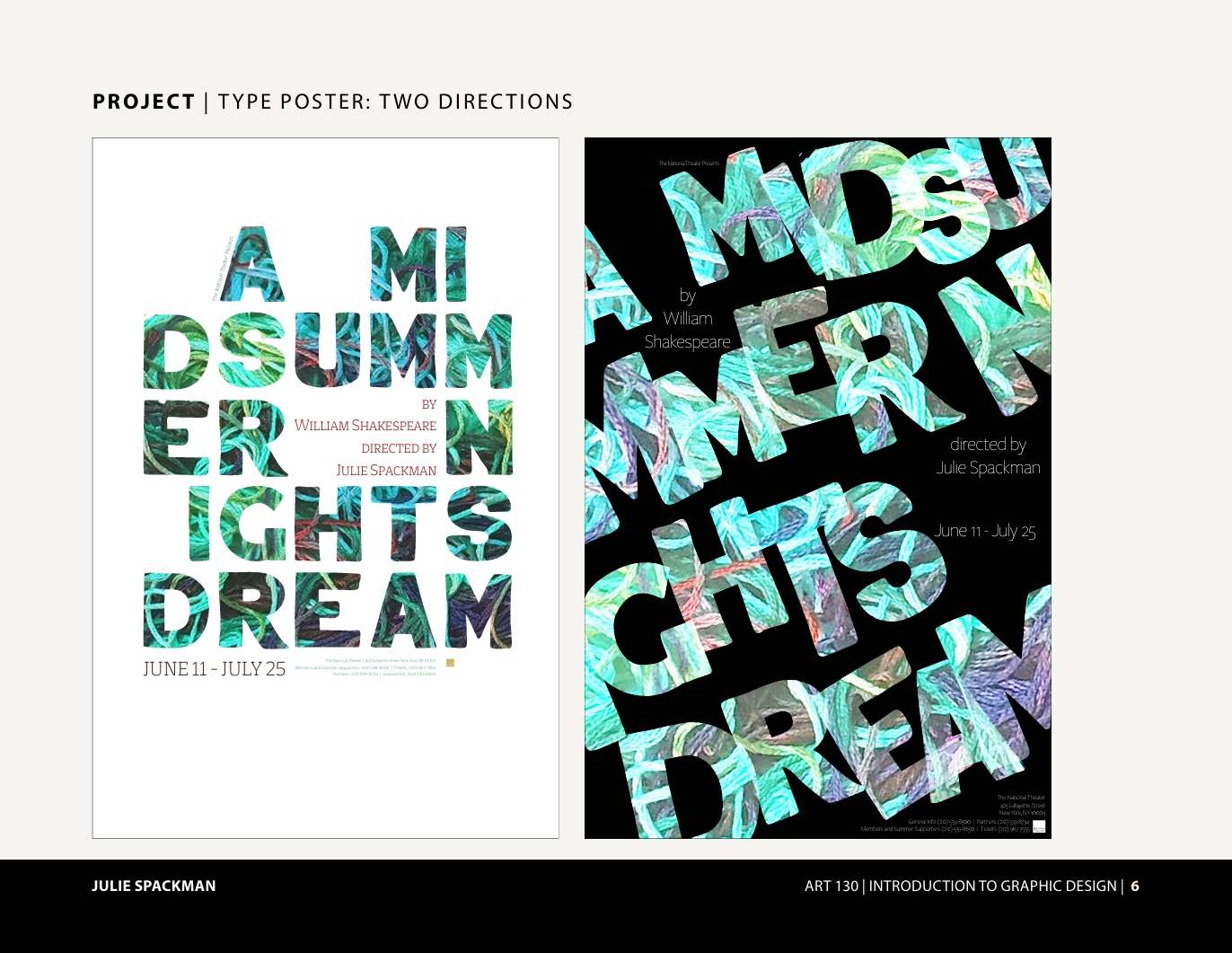 Posters designed by Julie Spackman for Shakespeare's Midsummer Night's Dream