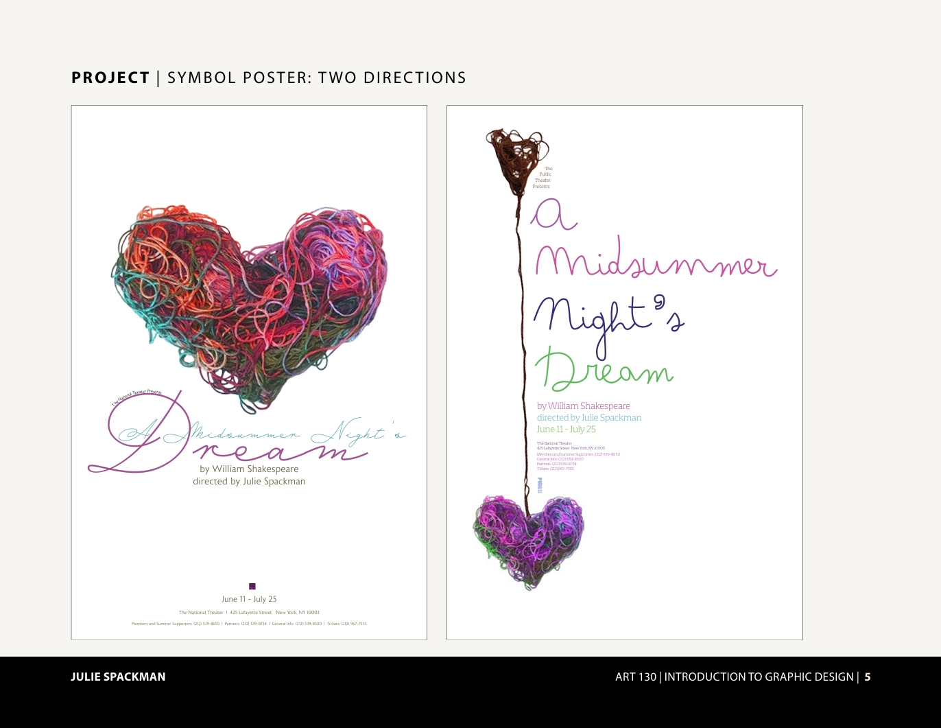 Posters designed by Julie Spackman for Shakespeare's Midsummer Night's Dream