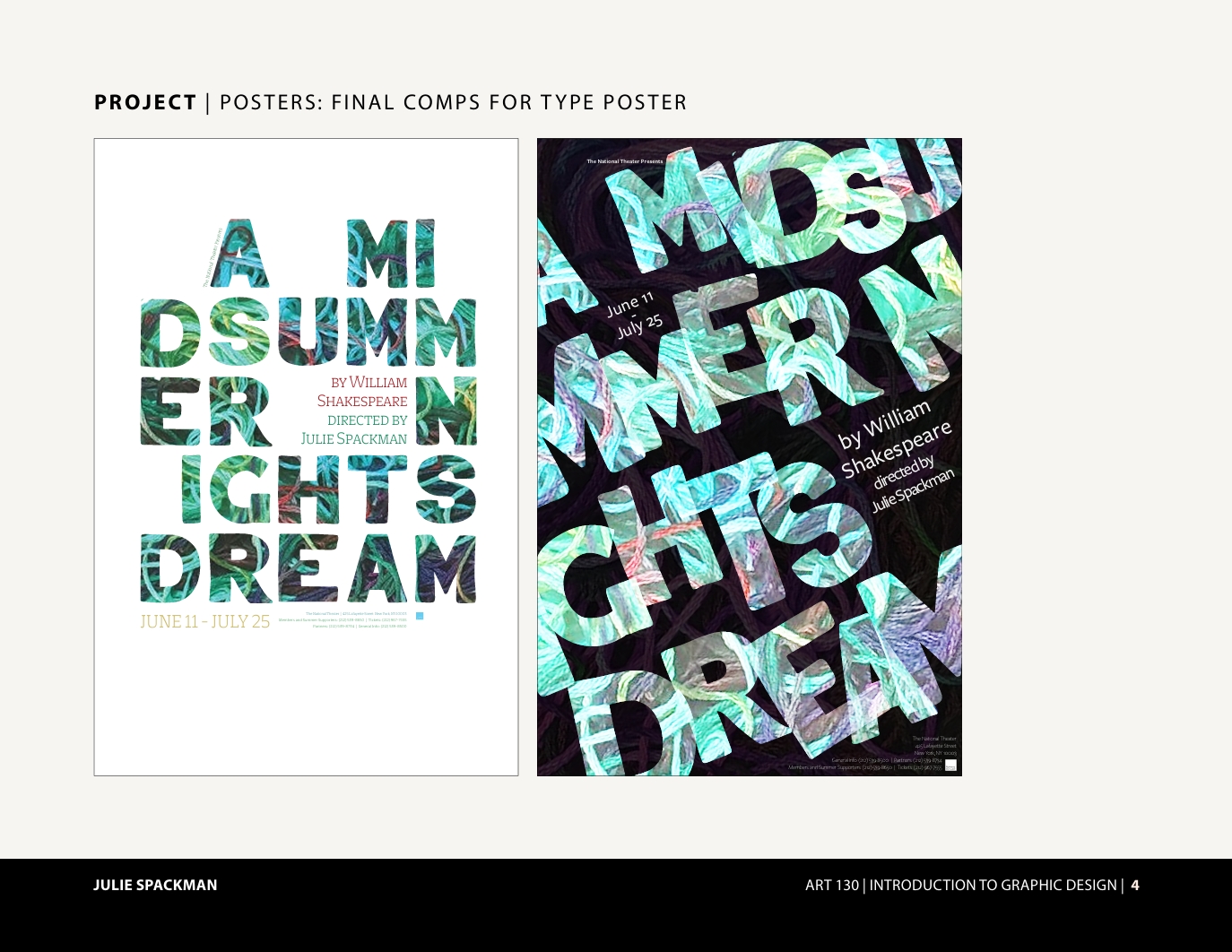 Posters designed by Julie Spackman for Shakespeare's Midsummer Night's Dream