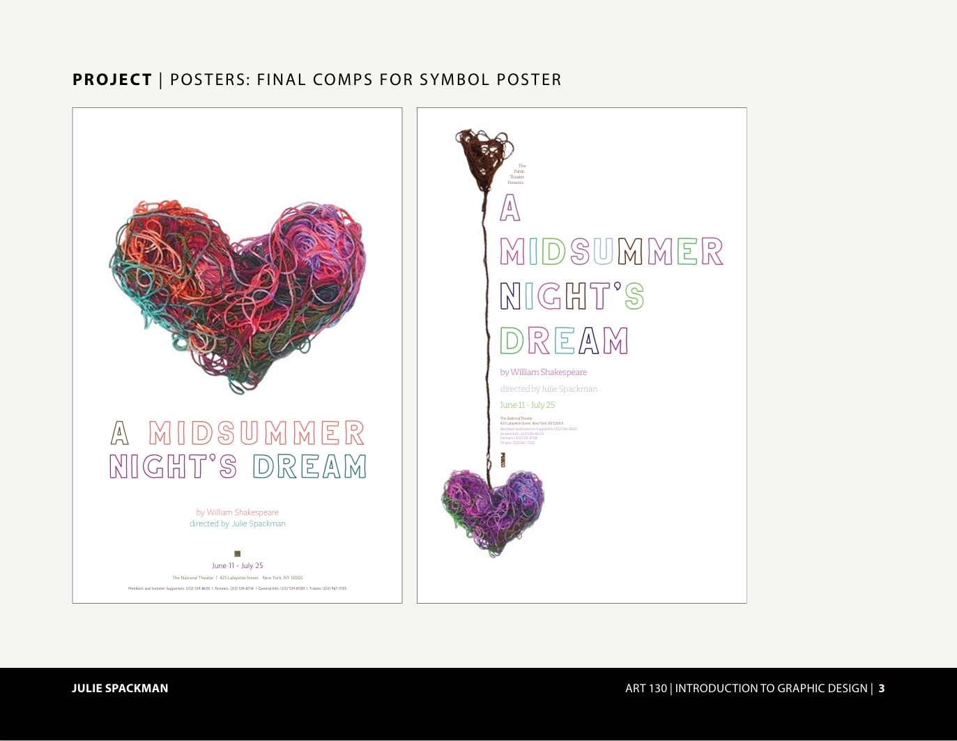 Posters designed by Julie Spackman for Shakespeare's Midsummer Night's Dream